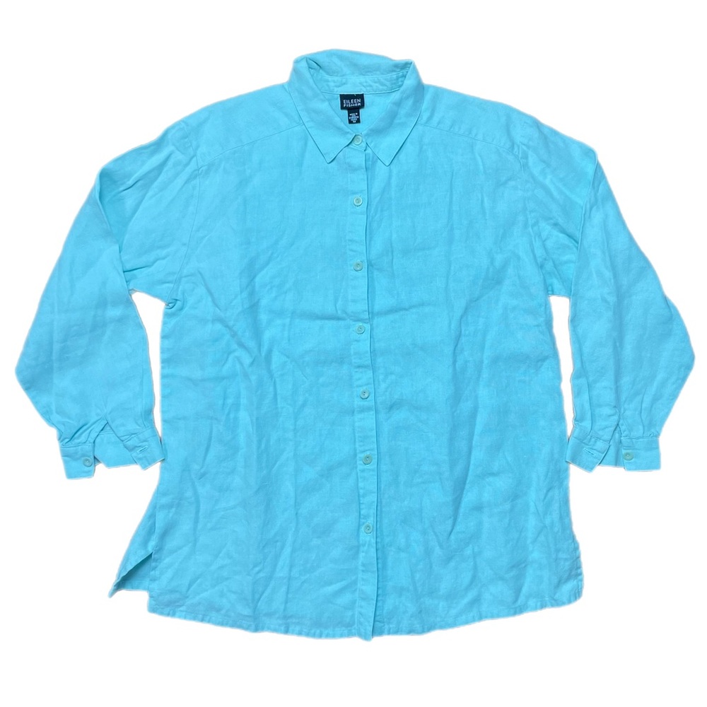 Eileen Fisher Blue Linen Button Down sz M